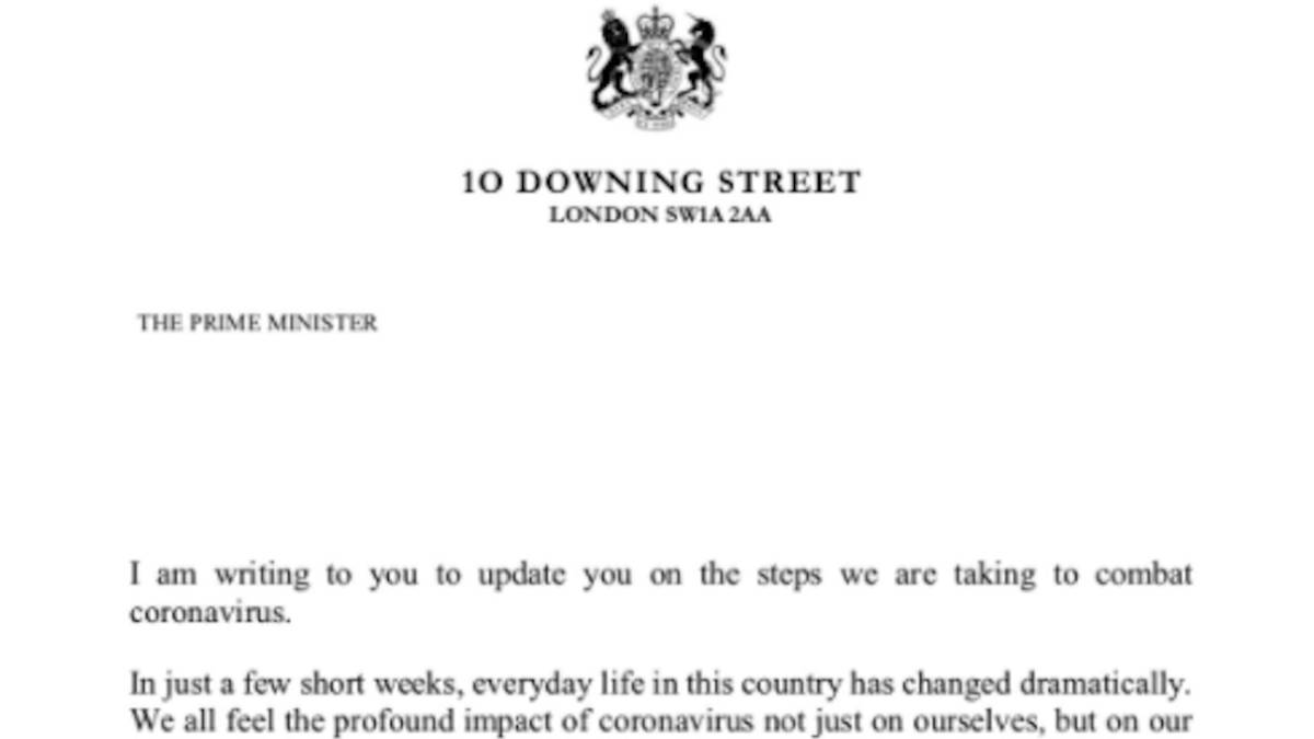 Coronavirus Boris Johnson Sends Letter To Uk Households As Com Coronavirus Boris Johnson Sends Letter To Uk Households As Com