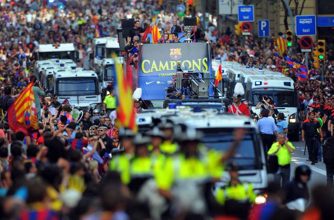 Autobús del Barça en la celebración de la Champions.