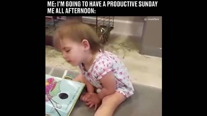 Esta niña quedándose dormida es como tú intentando ser productivo un domingo