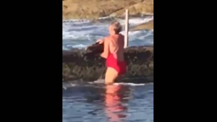 Una mujer australiana coge en brazos a un tiburón para devolverlo al océano