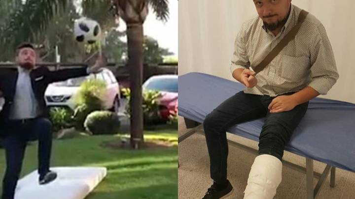 Un periodista argentino trata de imitar la chilena de Cristiano y acaba en el hospital