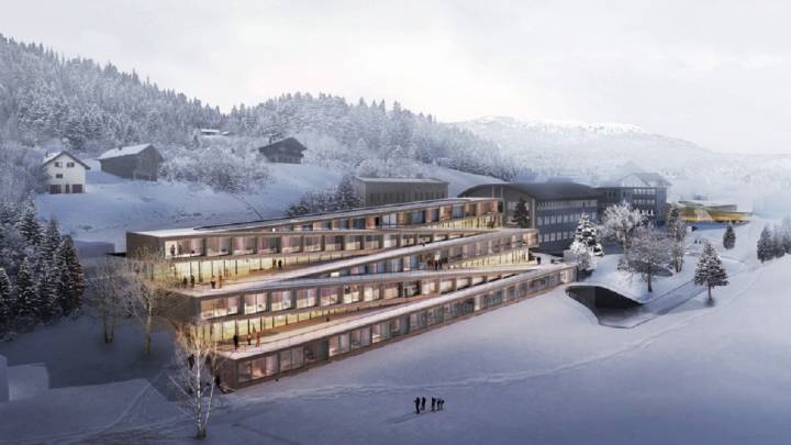 Este hotel de Suiza te permite bajar esquiando por los cinco pisos de su edificio