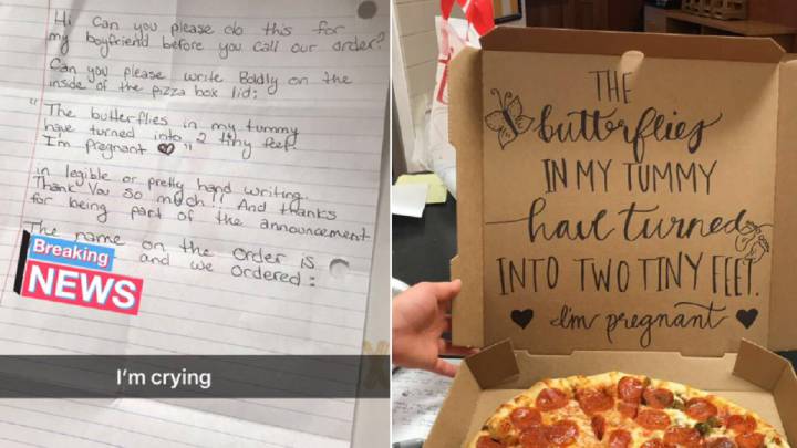 Esta chica utilizó una pizza a domicilio para anunciar su embarazo