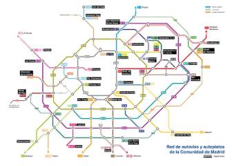 Así son las carreteras de Madrid vistas como un plano de metro