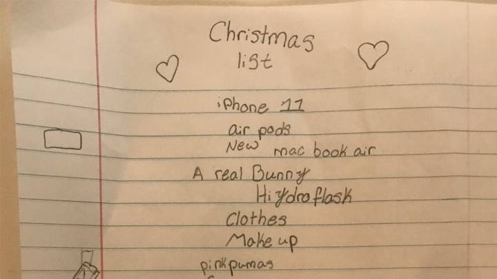 La carta “de lujo” de una niña de 10 años a Papá Noel