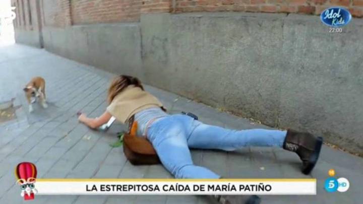 La brutal caída de María Patiño en plena calle mientras grababa para ‘Socialité’