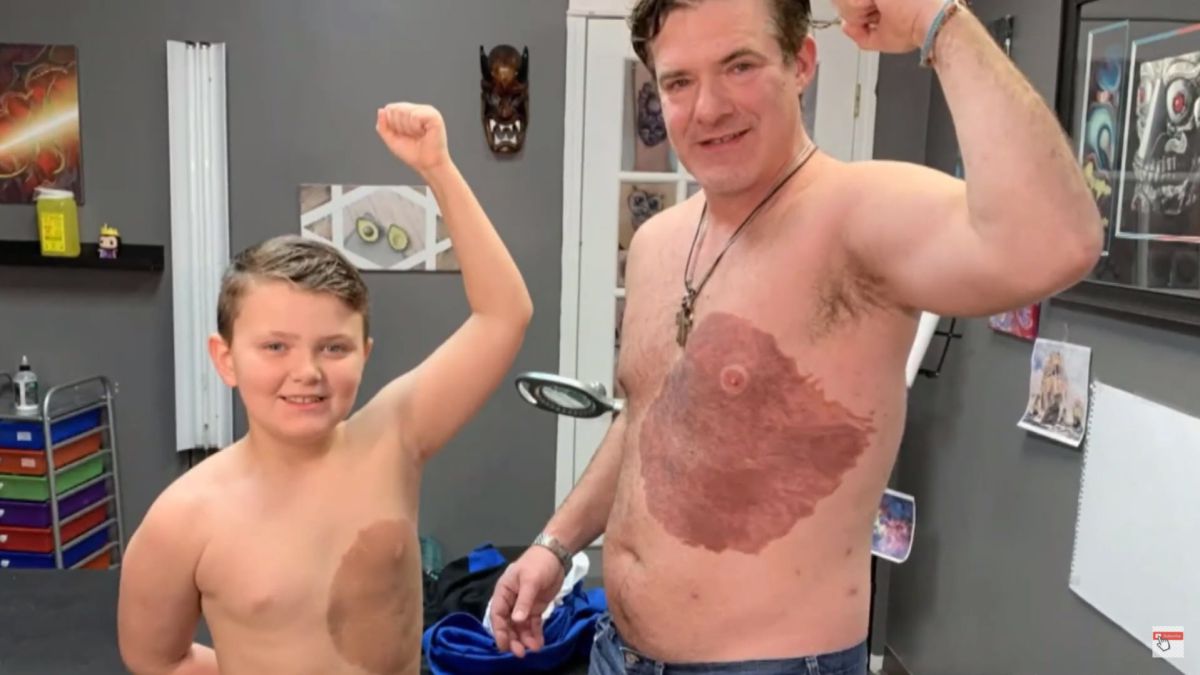 Un padre se hace un tatuaje de 30 horas para imitar la mancha de nacimiento  de su hijo - AS.com