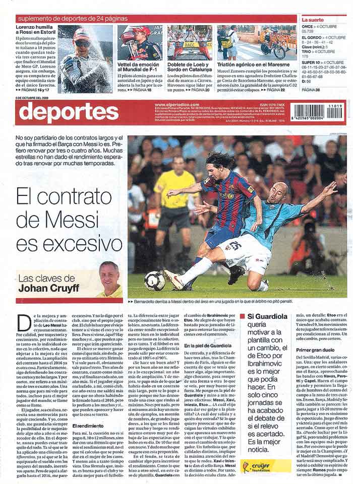 Cruyff critica la duración del contrato de Messi
