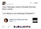 A la novia de Cesc 'le gusta' que Messi siga al Chelsea