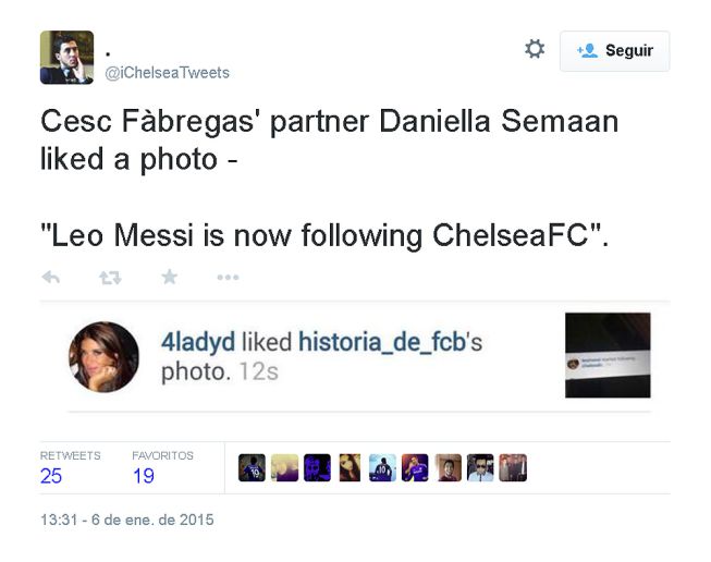 A la novia de Cesc 'le gusta' que Messi siga al Chelsea