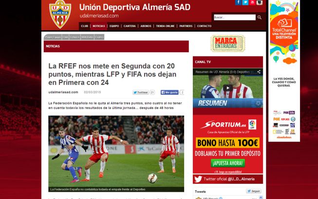La RFEF quita tres puntos al Almería sin esperar a la justicia