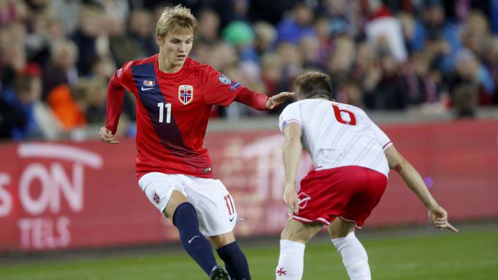 Martin Odegaard, durante un partido con la selección de Noruega.