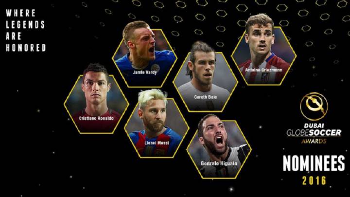 Cristiano, Messi, Bale, Vardy, Higuaín y Griezmann, nominados al Globe Soccer.