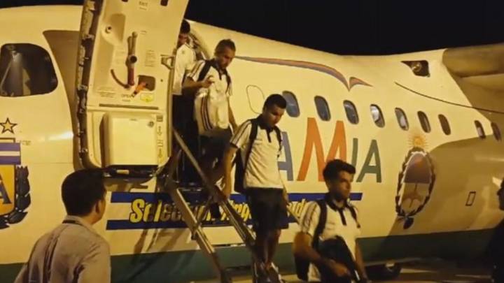 El avión de Lamia que trasladó a la selección argentina desde Belo Horizonte a Buenos Aires.