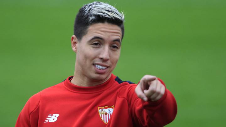 Nasri durante un entrenamiento con el Sevilla. 