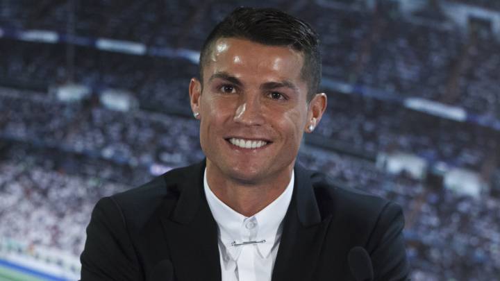 El jugador portugués Cristiano Ronaldo, en su acto de renovación con el Real Madrid.