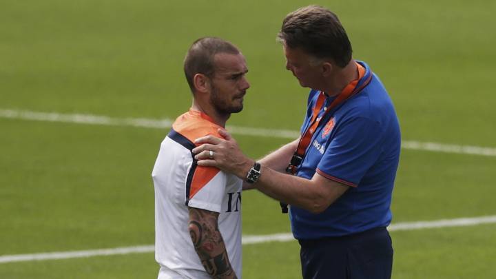 Wesley Sneijder y Louis Van Gaal durante su etapa juntos en la selección holandesa.