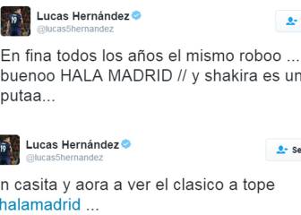 Los tuits madridistas y contra Shakira de Lucas Hernández