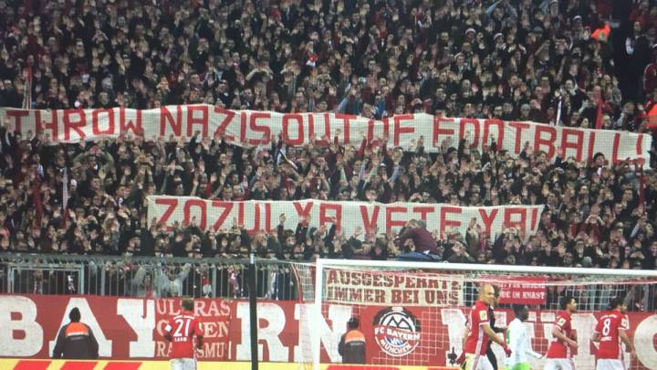 Bayern fans display anti-Roman Zozulya banner in Allianz Arena