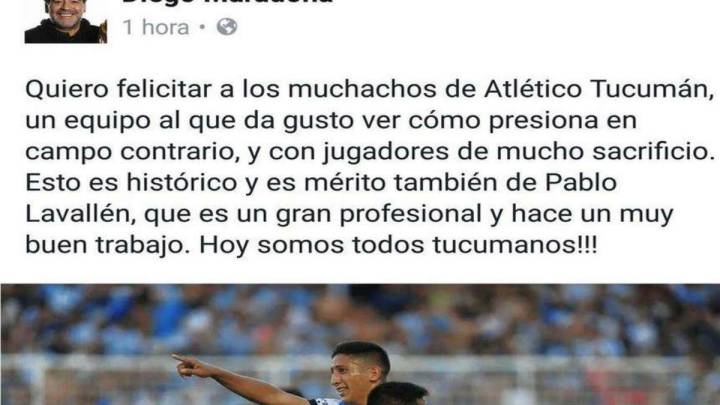 Hasta Maradona felicita a los jugadores de Atlético Tucumán