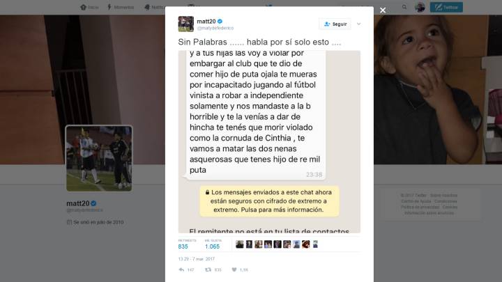 Futbolista denuncia en Twitter amenazas de muerte