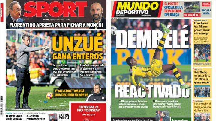 Portadas del Diario Sport y Mundo Deportivo del día 15 de marzo de 2017.