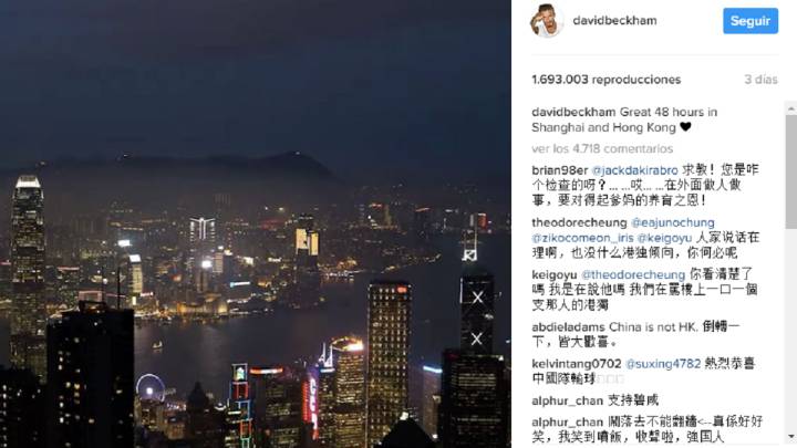 David Beckham desató la polémica en las redes sociales al confundir Hong-Kong con China.