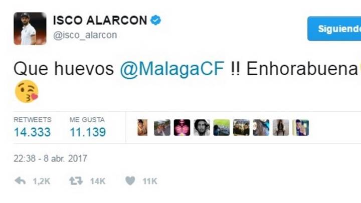 Real Madrid's Isco celebrates Málaga win over Barcelona