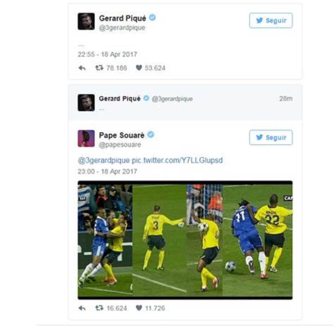 El tuit (borrado) de Pape Souaré contestando a Piqué.