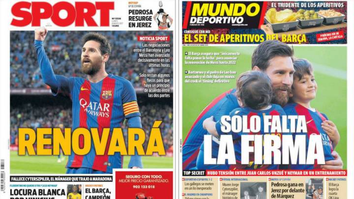 Portadas de los diarios Sport y Mundo Deportivo del día 8 de mayo de 2017.