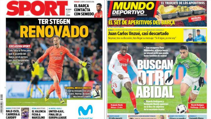 Portada de los diarios Sport y Mundo Deportivo del día 12 de mayo de 2017.