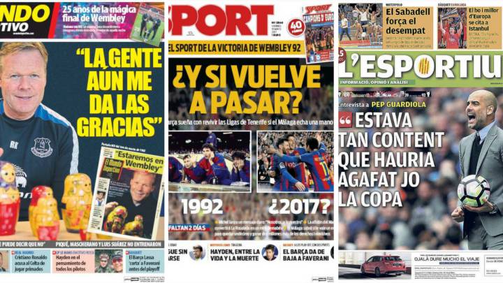 Portadas de los diarios Mundo Deportivo, Sport y L'Esportiu del día 19 de mayo de 2017.