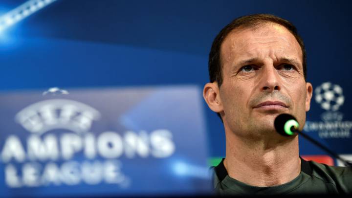 Juventus's coach Massimiliano Allegri attends a news conference during open media day.