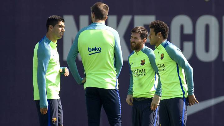 Los jugadores del Barcelona en un entrenamiento. 
