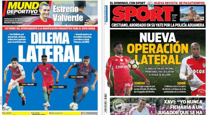 Portadas de los diarios Sport y Mundo Deportivo del día 13 de julio de 2017.