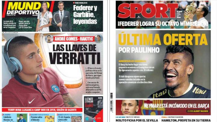 Portadas de los diarios Sport y Mundo Deportivo del día 17 de julio de 2017.