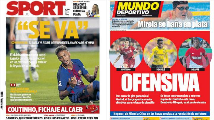 Portadas de los diarios Sport y Mundo Deportivo del día 31 de julio de 2017.