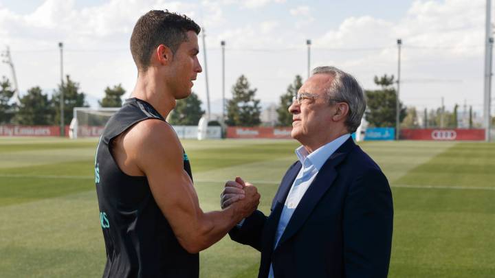 Cristiano y Florentino, tras el entrenamiento del Real Madrid.