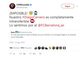 El Mirandés se mofa del mercado del Barça en Twitter