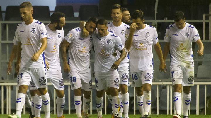 El Tenerife celebra el segundo gol de Suso Santana. 