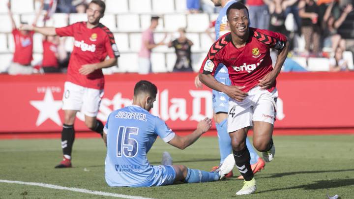 Uche festeja el tanto que logró la pasada temporada ante el Girona en el Nou Estadi.