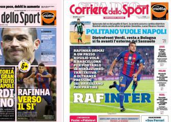 Rafinha, en las portadas de La Gazzetta e Il Corriere dello Sport