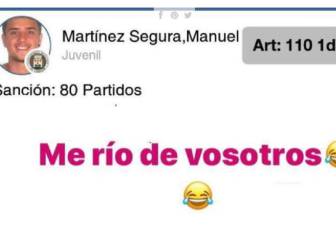 Le castigan con 80 partidos por agresión y se burla de la sanción