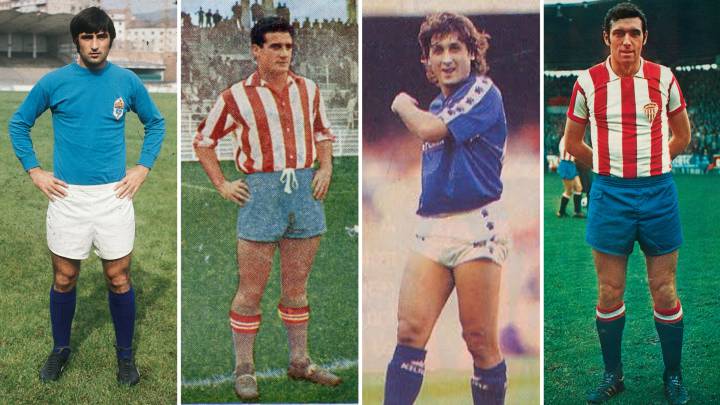 Galán, Ortiz , Carlos y Quini, goleadores de Oviedo y Sporting