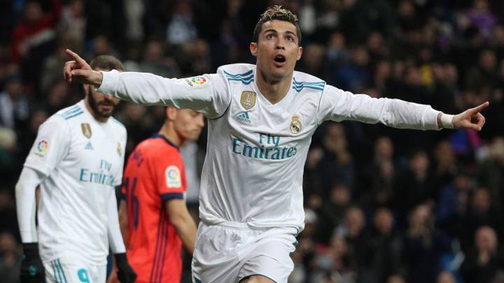 Cristiano celebra uno de sus goles a la Real Sociedad.