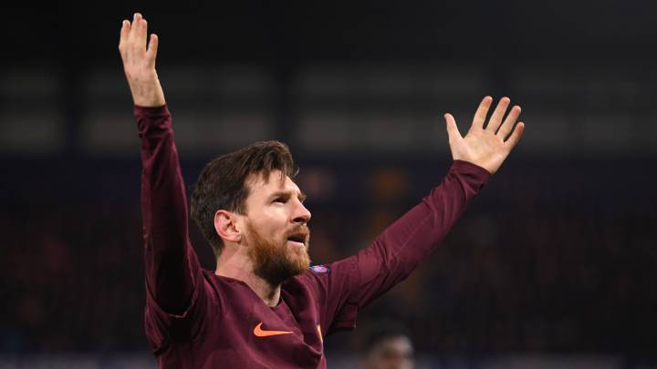 Messi celebra su gol contra el Chelsea. 