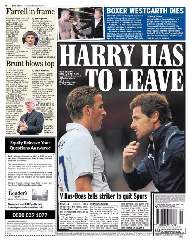 Portada del diario inglés Daily Express del día 27 de febrero del 2018.