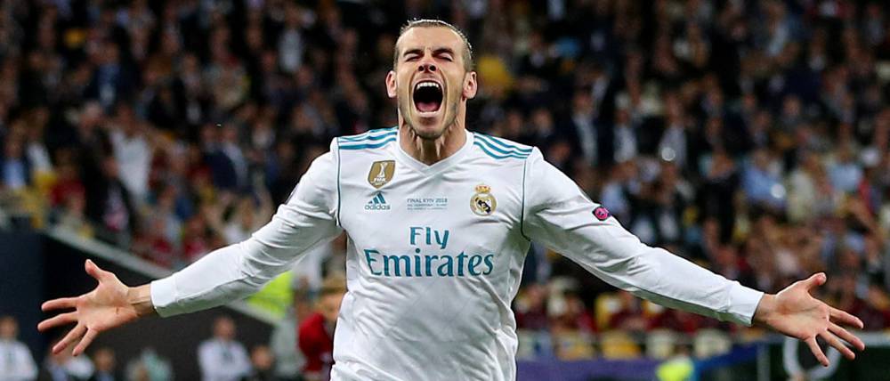 Bale celebrÃ³ asÃ­ el 2-1 ante el Liverpool.