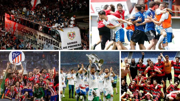 Ascensos de Rayo Vallecano, Rayo Majadahonda e Internacional de Madrid y títulos de Europa League y Champions de Atlético y Real Madrid.