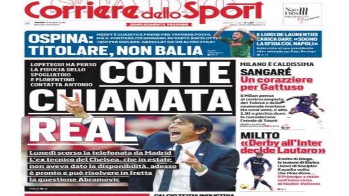 'Corriere': el Madrid telefonéo a Conte para tantearle